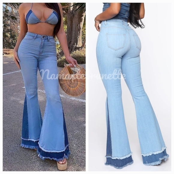 Fashion Nova High Waisted Extreme Bell Bottom Jeans With Frayed Hem - Picture 1 of 14